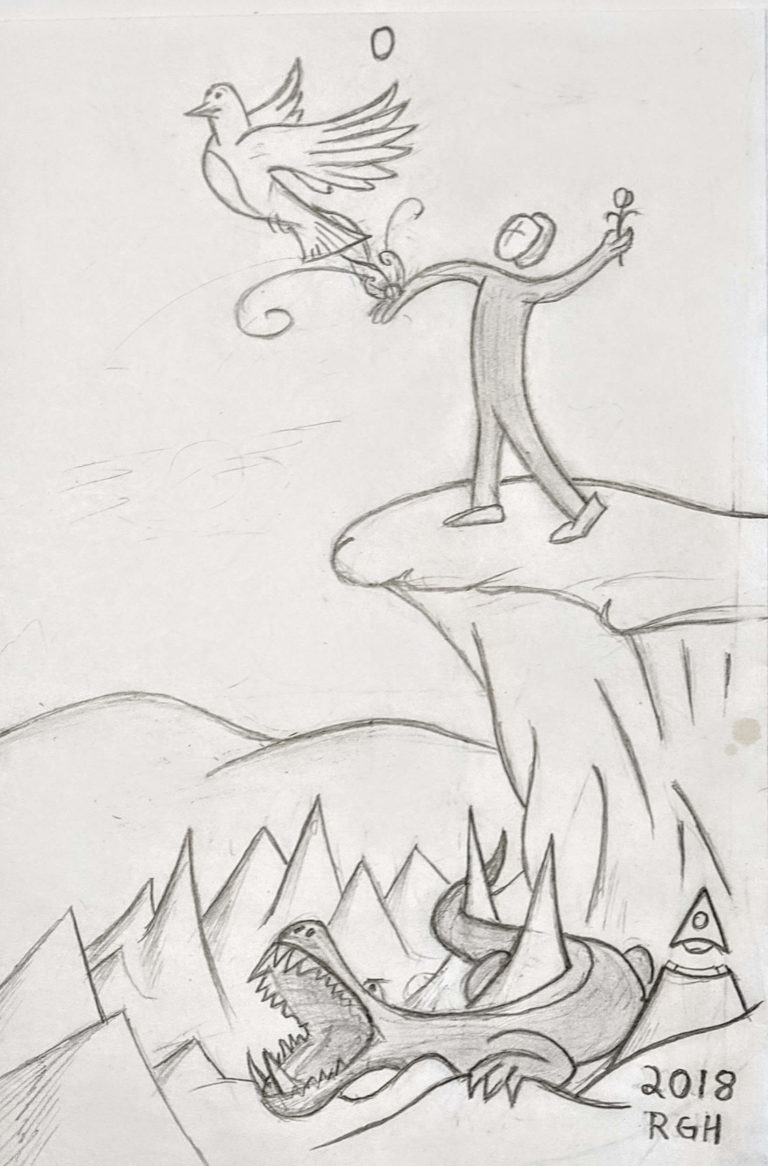 Fool Archetype Drawing - The Hero's Spiritual Journey Begins with Flight