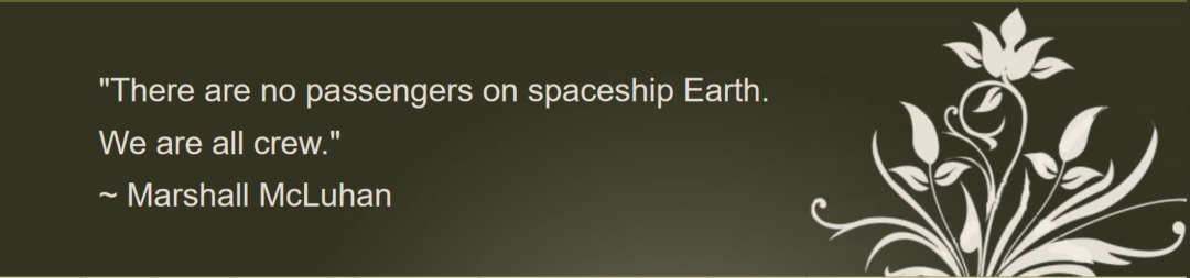 There are no passengers on spaceship Earth. We are all Crew. 